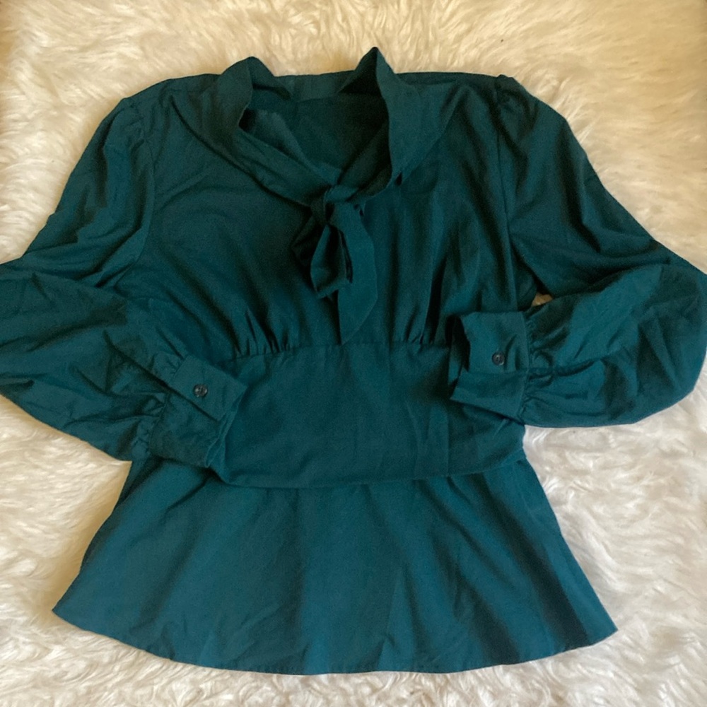 Grace Karin Green Long Sleeve Tie Front Peplum Blouse